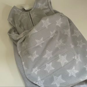 Halo sleep sack swaddle in fleece gray white stars hook and loop